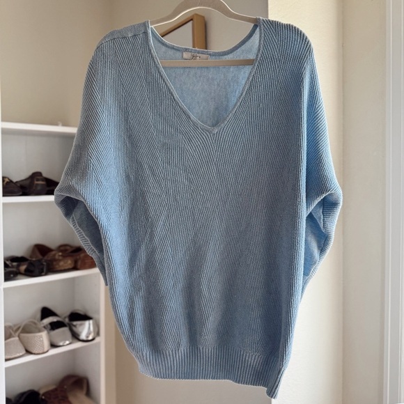 Peyton Primrose Light Blue V-Neck 3/4 Sleeve Relaxed Fit Sweater Plus Size 1X - Picture 3 of 7
